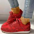 Women Flat Glitter Sneakers Casual Bling Vulcanized Shoes Female Mesh Lace Up Platform Comfort Plus Size Fashion Ladies Autumn Moonlight Shines. 