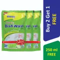 ( Buy 2 Get 1 Free) Cleanzy Dish Wash Liquid - 250ml x 3pcs Dish Washing Refill Pack. 