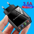 QC 3.0 Quick Charger 5V 3A USB Charger Fast Charging Charge 4 Ports LED Light Phone Charge Adapter EU Plug Charger Accessories. 