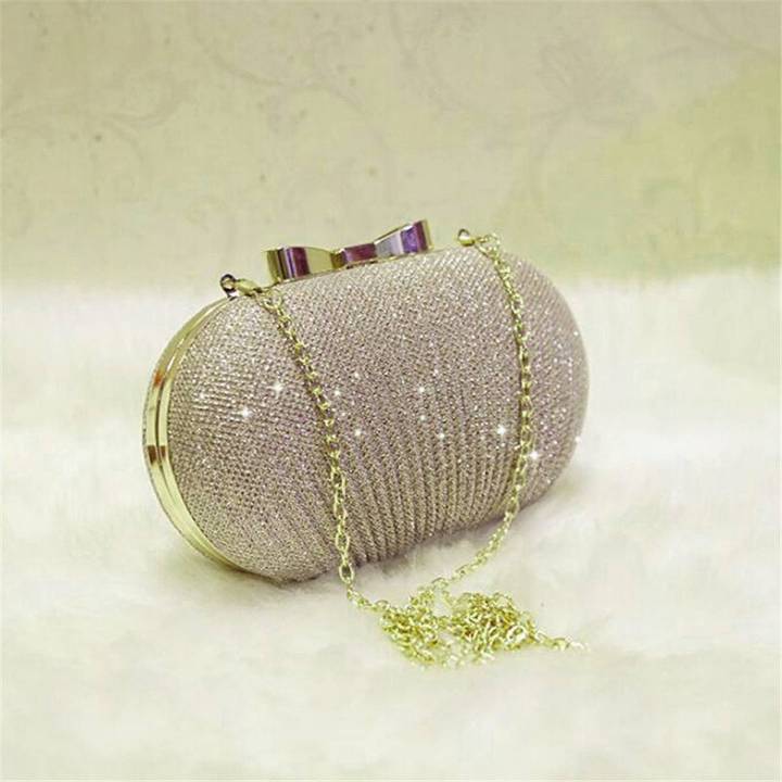 Fashion Golden Evening Clutch Bag Women Bags Wedding Shiny Handbags Bridal Metal Bow Clutches Bag Chain Shoulder Bag