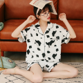 Pants Summer Women's Cotton Pajamas Women's Pajamas Set Two Piece Cow Print Short Sleeve Pajamas Loungewear Button Tops Short. 