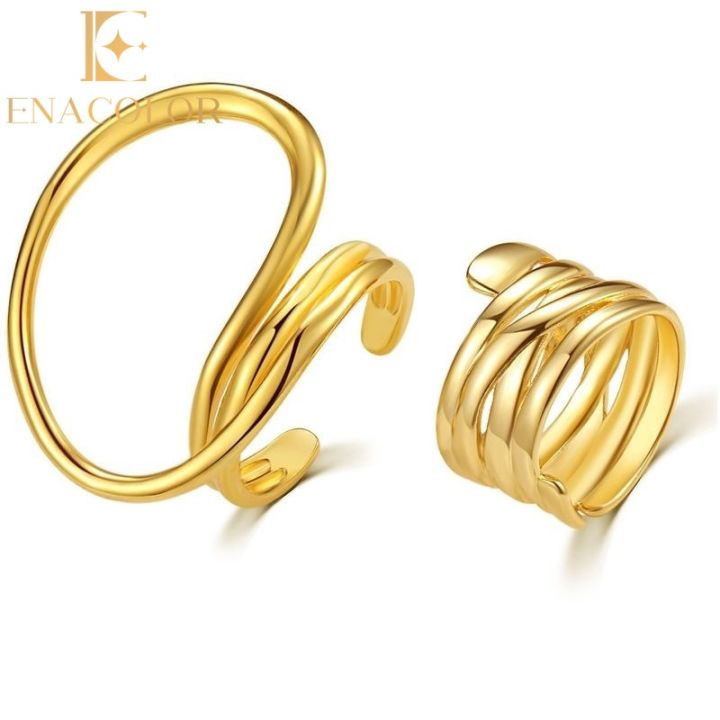 Enacolor 2Pcs/Set Simple Alloy Metal Geometric Opening Ring Adjustable Accessories Female