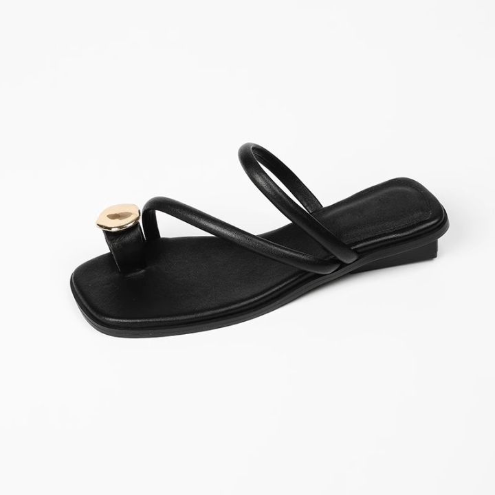 Ruoki%202024%20summer%20new%20black%20square%20toe%20slippers%20women's%20low%20heel%20light%20wear%20clip-toe%20flat%20casual%20slippers%20-%20Image%205