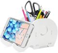 Elephant Wood Pencil Pen Holder Phone Stand Office Desk Bracket Storage Rack Stationery Organizer (White) - Pencil Bag. 