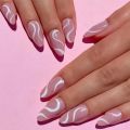 24pcs French Almond Head False Nails White Line Cross Set Nails Full Coverage Art Press on Nail with Nails Accessories T. 