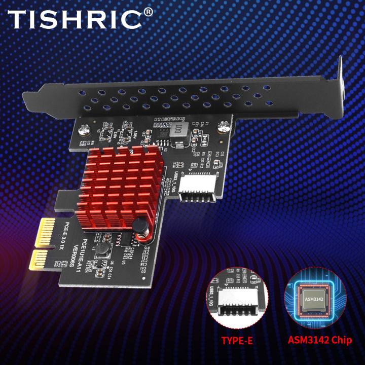 TISHRIC PCIE USB 1X to Type-E Expansion Card PCI E X1 X16 ASM3142 Add On Cards Support Windows 8 10 32/64Bit PCIE Type C Adapter