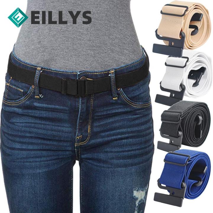 Men Elastic Belt Stretch Invisible Waist Belt Women Adjustable Free Security Check Shirt Stay Black Plastic Buckle Waistband
