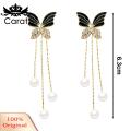 Carat Removable Tassel Earrings Sweet Butterfly Drop Earrings with Removable Tassel Faux Pearls Rhinestone Inlaid Dangle Earrings Perfect Gift for Her Fine Workmanship Earrings. 