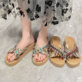 Internet Celebrity Outing Xishuangbanna Ethnic Style Summer Outdoor Fashion Cross Slippers Travel Woven Platform Sandals. 