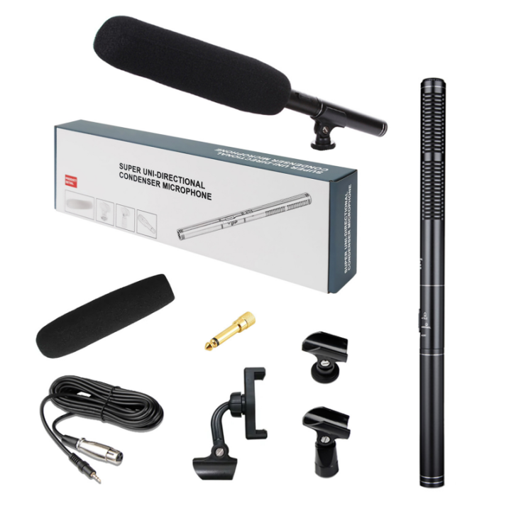 Handheld Interview Microphone Cardioid Condenser Shotgun Microphones Professional Recording Mic with Bracket for DSLR DV Camera