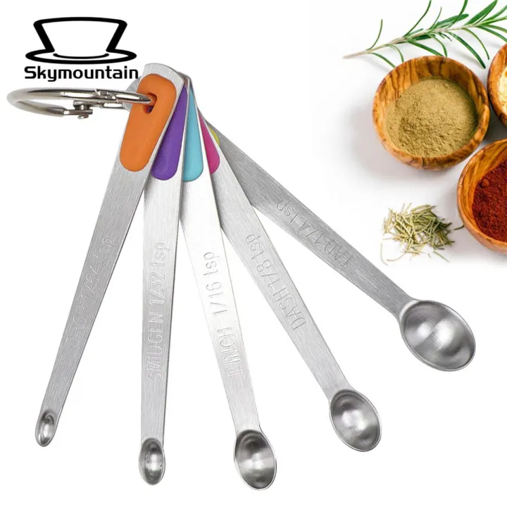 Stainless Steel Measuring Spoons 5pcs Measuring Spoon Set Mini Colorful Silicone Stainless Steel Long Handle Food Grade Precise Measurement Scoop Kitchen Gadgets Long Handle Measuring Spoons