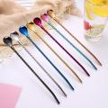 Round Threaded Straws 2 In 1 Stainless Steel Straw Spoon Reusable Straw Tableware Home Beverage Stirring Spoon Long Handle Dessert Coffee Spoon. 
