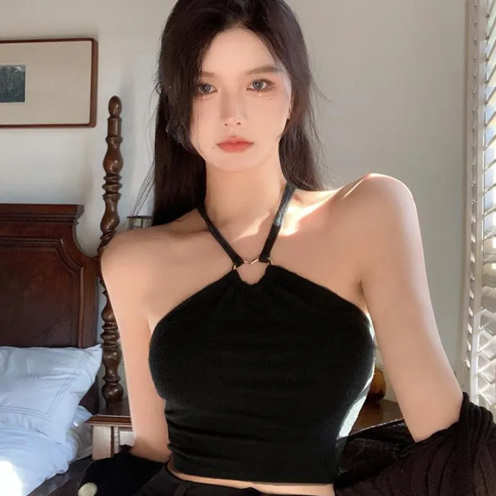 Women%20Halter%20Neck%20Tank%20Tops,%20Solid%20Color%20Sleeveless%20Elastic%20Ring%20Connected%20Outwear%20Casual%20Vest%20Tops%20-%20Image%205