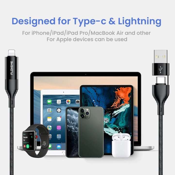 FLOVEME%204%20in%201%20Fast%20Charging%203A%20High%20Current%20Nylon%20Braided%20Cable%20For%20iPhone%20iPad%20Type%20C%20Charge%20Type-C%20To%20iPhone%20&%20Type-C%20To%20Type-C%20&%20USB%20A%20To%20Type-C%20&%20USB%20A%20To%20iPhone%20-%20Image%208