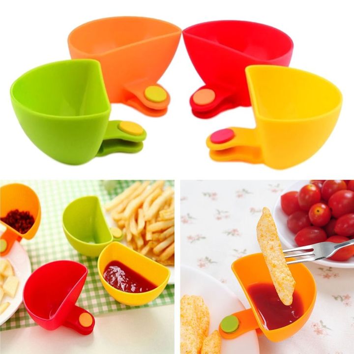 JCZX 4Pcs Creative For Dinner Plate Dip Holders Clip-on Bowl Sauce Holder Sauce Grab Dip Clip Bowls Sauce Dip Container