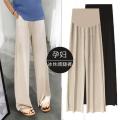 Pregnant Women's Pants Summer Outer Wear Trendy Mom High Waist Belly Support Trousers Ice Silk Draping Effect Loose Casual Wide-Leg Pants.