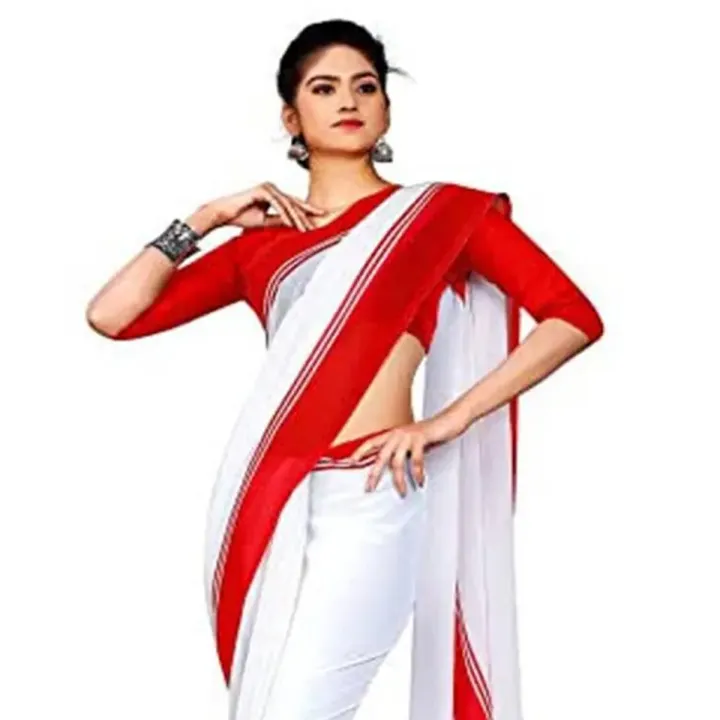 White%20And%20Red%20Combination%20Color%2012%20Hand%20Half%20Silk%20High%20Quality%20Comfortable%20Saree%20With%20Gold%20Border%20-%20Timeless%20Elegance%20for%20Women%20-%20Image%202