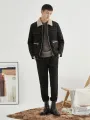 Kuzu yün ceket erkek polar astarlı kalınlaşmış süet ceket gevşek rahat tüm maç düz renk yaka Patchwork Trendy sonbahar kış. 
