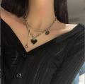 Trendy Punk Mosaic Pixel Double Layer Necklace Charm Gothic Clavicle Chain Metal Black Heart Pendant Necklace for Women Girls Party Jewelry Gift.