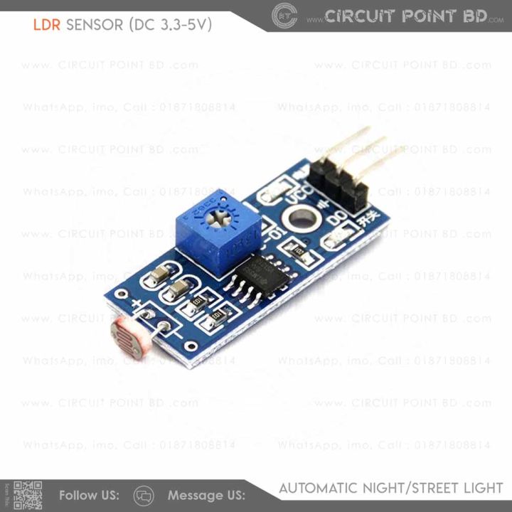 Arduino Compatible LDR Light Sensor Module with LM393 Comparator for Automatic Lighting Control - DC 3.3-5V