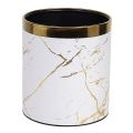 Metal Small Office Trash Can,Kitchen Garbage Can,Bathroom Wastebasket Bin covered marble texture PU leather 2.6Gallon Trash Can.