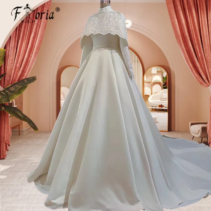 Glamrous%20Satin%20Long%20Sleeves%20High%20Neck%20Wedding%20Dress%20Chapel%20Train%20Dubai%20Muslim%20Ball%20Gown%20Woman%20Formal%20Occasion%20Dresses%20Vestidos%20-%20Image%202