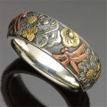SC Vintage Gothic Sunflower Totem Rings Man Antique Silver Wide Band Rings Fashion Engraved Flower Dragonfly Rings for Men.