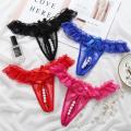 Pearl Lace Underwear Transparent Bowknot Beads Lace Panties Soft Ruffled Trim Hollow Underwear.