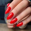 24Pcs Shiny Red Short Stiletto Nails With Jelly Glue Artificial Press On False Nails For Design Manicure Tools.
