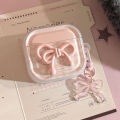 Sroof Case for Airpods 1 Airpods 2 Airpods 3 Airpods 4 Airpods pro 2 Earphone Case New Pink Grid 3D Pink Tie with Light Pink Float Tie Pendant Earphone Protective Cover. 