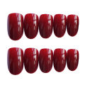 24x Red  Fake Nails Pure color round head Nail Manicure Decor Back With Glue. 