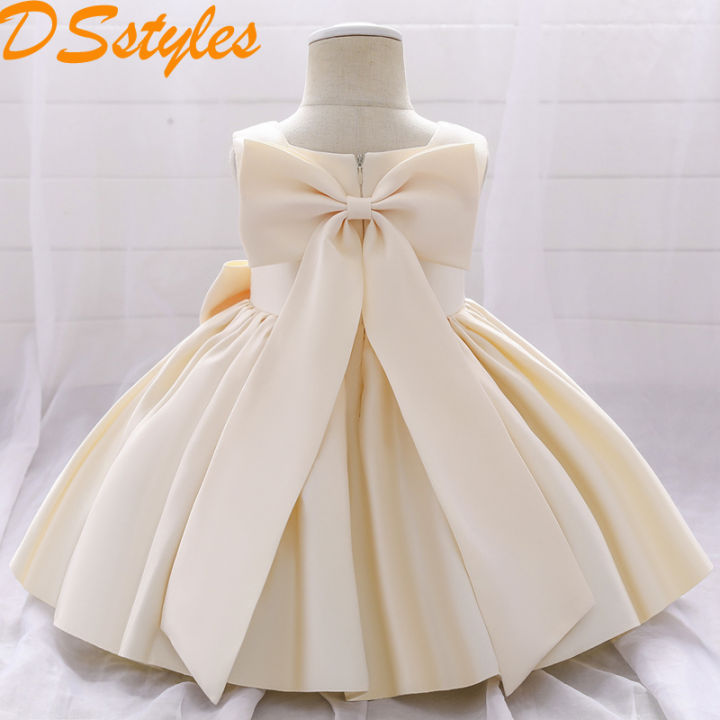 DSstyles Flower Girl Bow Tutu Dress Kids Baby Girl Princess Dress Bow Dresses Summer Wedding Party Pageant Gown
