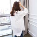 Mid-Length White Shirt for Female Students Loose Base Korean All-Match Simple Large Size Women's Shirt Sun Protection Clothing.