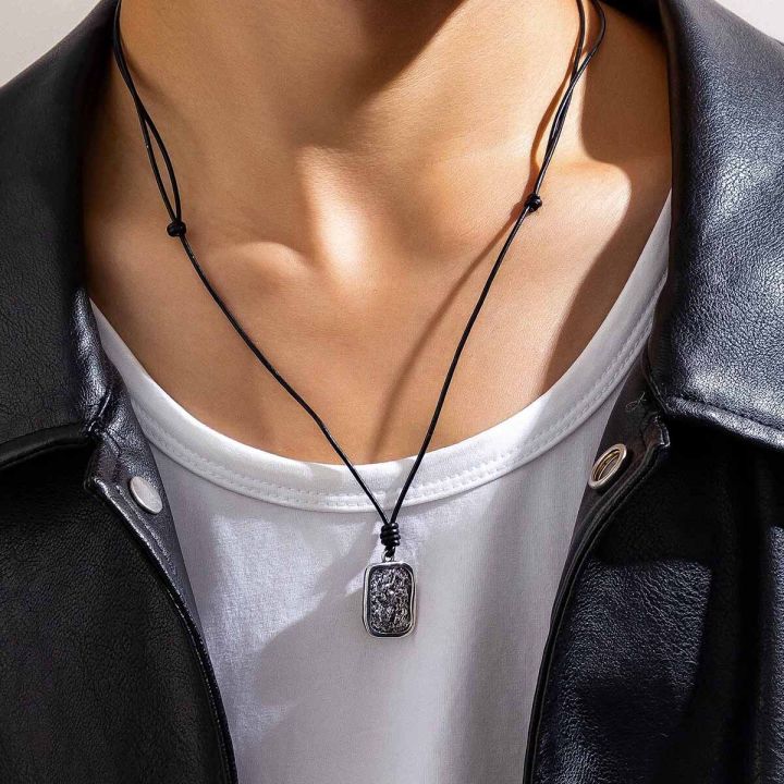 Leather Cord Necklace Mens Necklace Choker Korean Casual Leather