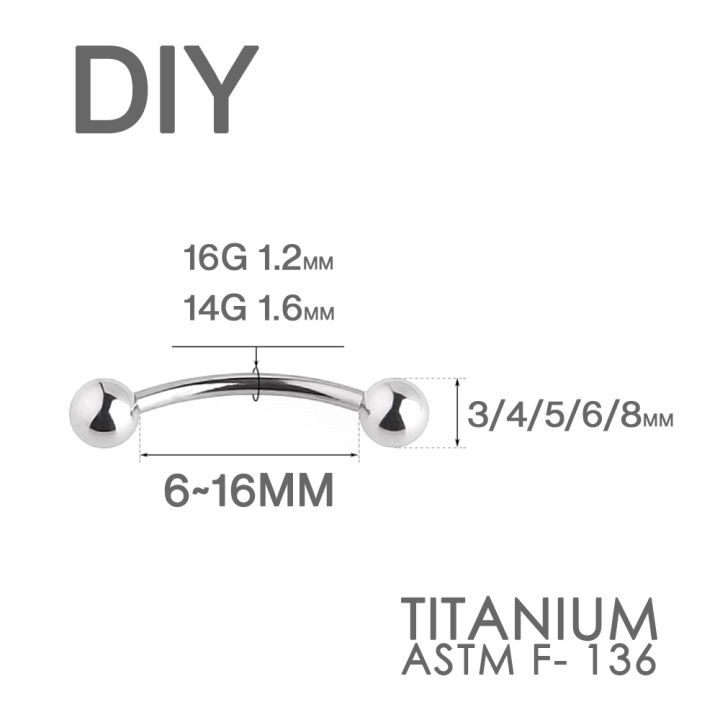 6%20~%2016mm%20DIY%20Curved%20Barbell%20Banana%20Piercing%20Bar%203%204%205%206%208mm%20Ball%20100%25%20Titanium%2014G%2016G%201.2mm%201.6mm%20Body%20Jewelry%20-%20Image%202