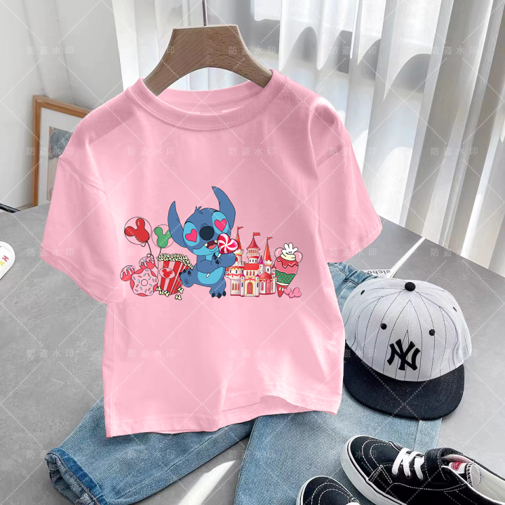 Lilo and Stitch Girls Cartoons Couple T-shirt Tops Summer Children