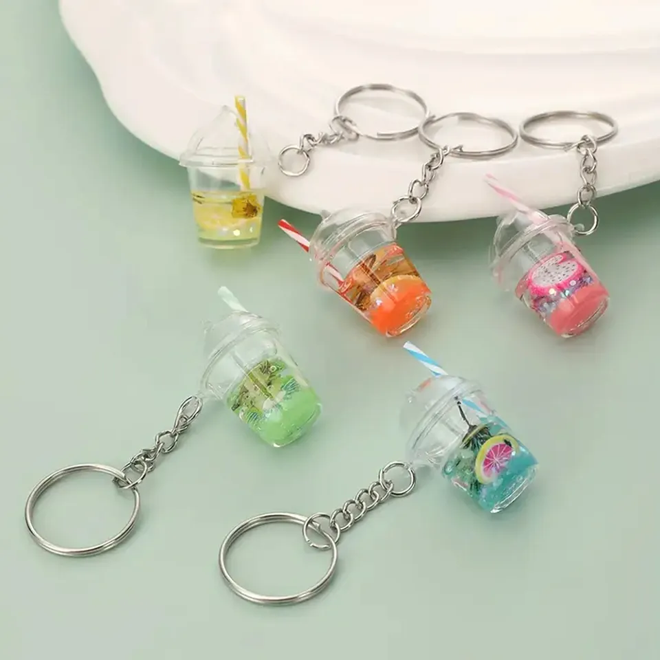 Cute Silicone Boba Tea Keychain - Realistic Milk Pearl Drink Keyring For Bags & Keys - View #9