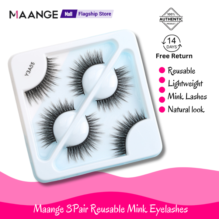 MAANGE 3Pair Mink Hair 3D Eyelashes Y3A05