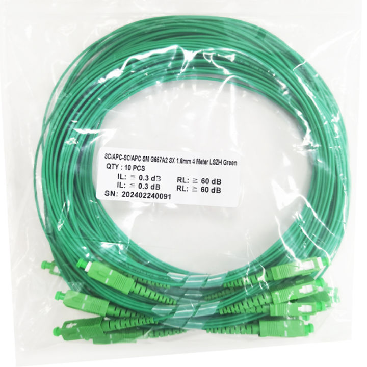 50PCS%20G65A2%201.6mm%20Optical%20Fiber%20Cable%204m%20SC%20APC%20Fiber%20Optic%20Patch%20Cord%20Simplex%20Single%20Mode%20Fiber%20Optic%20Patch%20Cable%20Green%20-%20Image%202