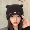 Cute Cat Embroidered Knitted Hat Outdoor Warm Ear Protection Cat Ears Wool Cap Over Head Cold Cap Street Beanies Cap Penny Cap.