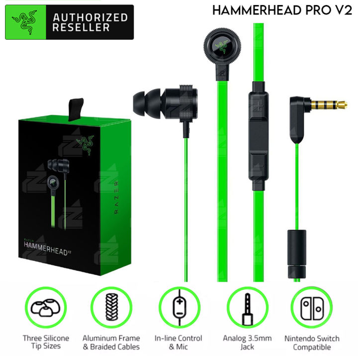 Razer Hammerhead Pro V2 Earbuds Custom Tuned Dual-Driver Technology In-Line Mic & Volume Control - Aluminum Frame
