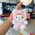 12 cm Sanrio colorful panda pendant kuromi plush key toy sticky hello kitty cinnamoroll melody soft filling my doll keychain.