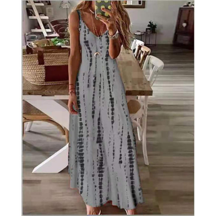 Long Dress Casual Dress New Strap Dress Tie Dyed Print Large Swing