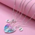 Qpeach 3Pack Heart Flower Butterfly Star Glitter Pendant Best Friend Girls BFF Necklace of 3 for Kids Friendship Jewelry Gifts. 