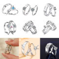 Luxury Zircon Couple Rings For Women Men Love Forever Heart Adjustable Open Ring Wedding Anniversary Jewelry.
