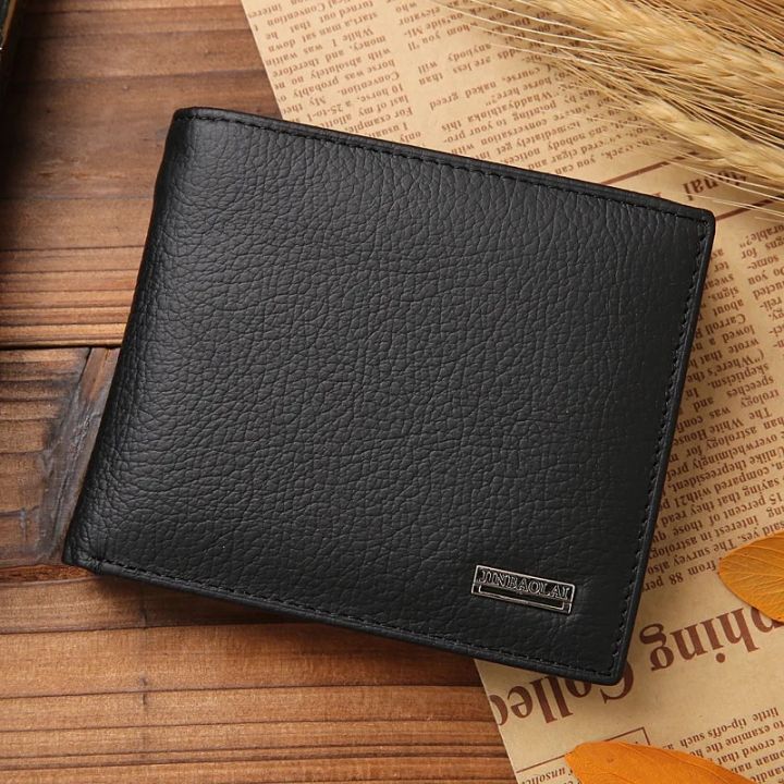 Men's Wallet 100% Genuine Leather Men Wallets Premium Product Real Cowhide Wallets for Man Short Black Walet Portefeuille Homme
