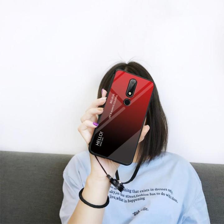 Gradient%20Color%20Tempered%20Glass%20Casing%20Protective%20Case%20Back%20Cover%20Soft%20TPU%20Bumper%20Case%20For%20Nokia%206.1%20Plus%20(Nokia%20X6)%20Case%20-%20Image%204