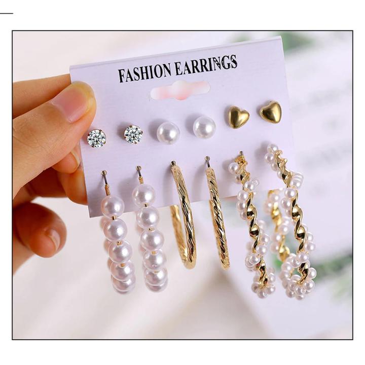 Fashionable%20Trendy%206%20Pairs%20=%2012%20Pcs%20Pearl%20Stud%20Earrings%20for%20Girls%20Simple%20Stylish%20-%20Trendy%20Big%20Hoop%20Earrings%20for%20Women%20New%20Collection%20Simple%20Top%20-%20Kaner%20Dul%20for%20Girls%20-%20Image%202