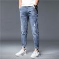 High Quality Brand Summer Stretch Cotton Hole Men's Ankle Length Jeans Thin Streetwear Design Denim Pants Korea Casual Trousers.