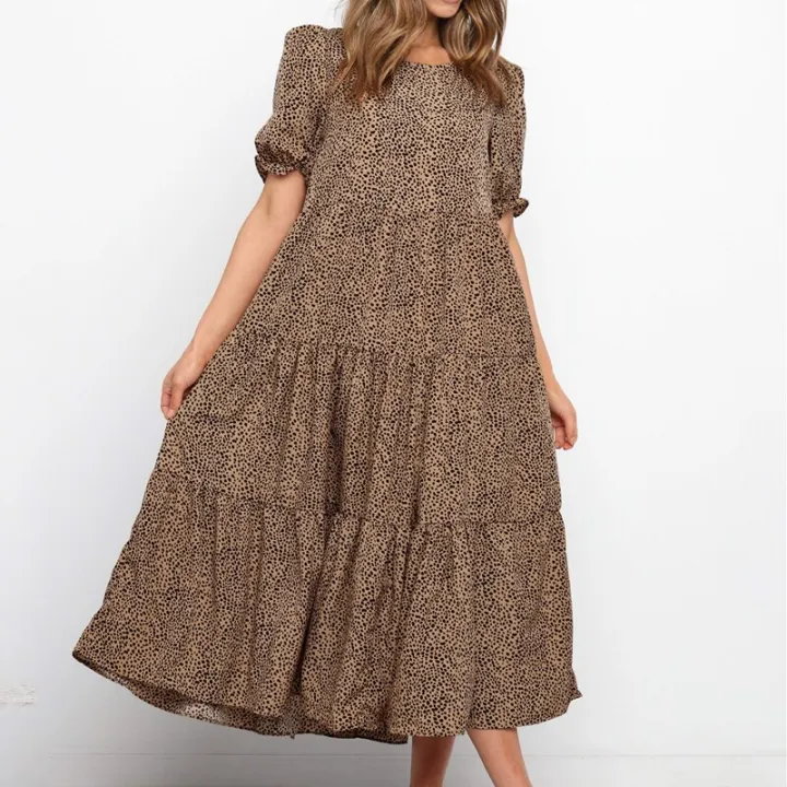 Summer%20puff%20sleeve%20plaid%20polka%20dot%20stitching%20loose%20beach%20boho%20dress%20for%20womens%20long%20casual%20maxi%20Dress%20vintage%20dress%20vestido%20-%20Image%203